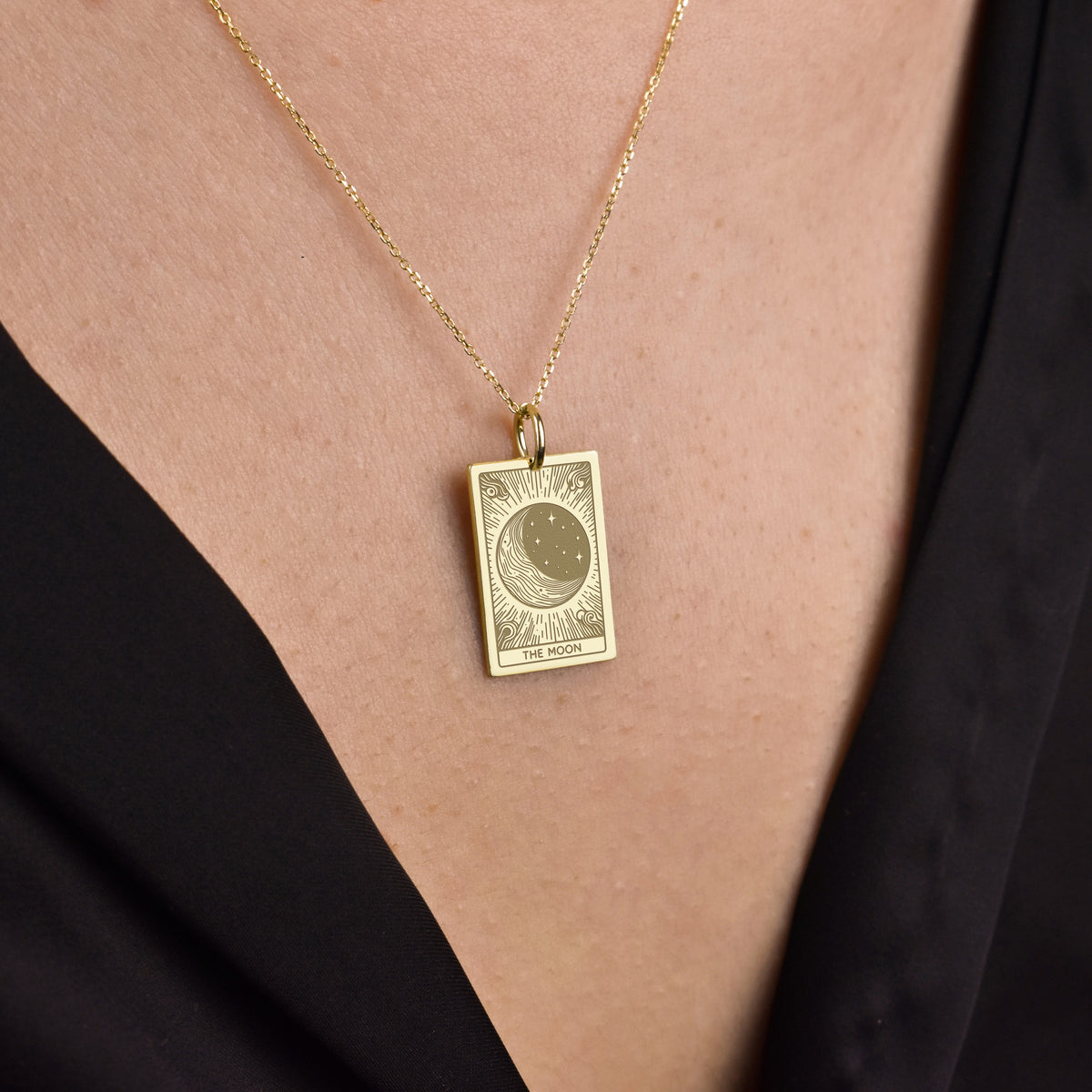 14K Gold Moon Tarot Card Pendant Necklace