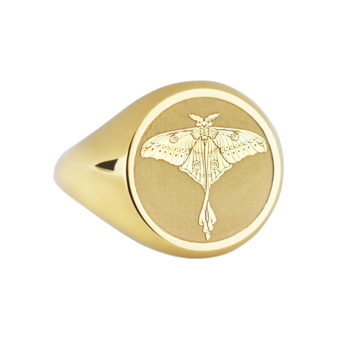 14K Gold Luna Moth Signet Ring