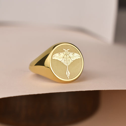 14K Gold Luna Moth Signet Ring