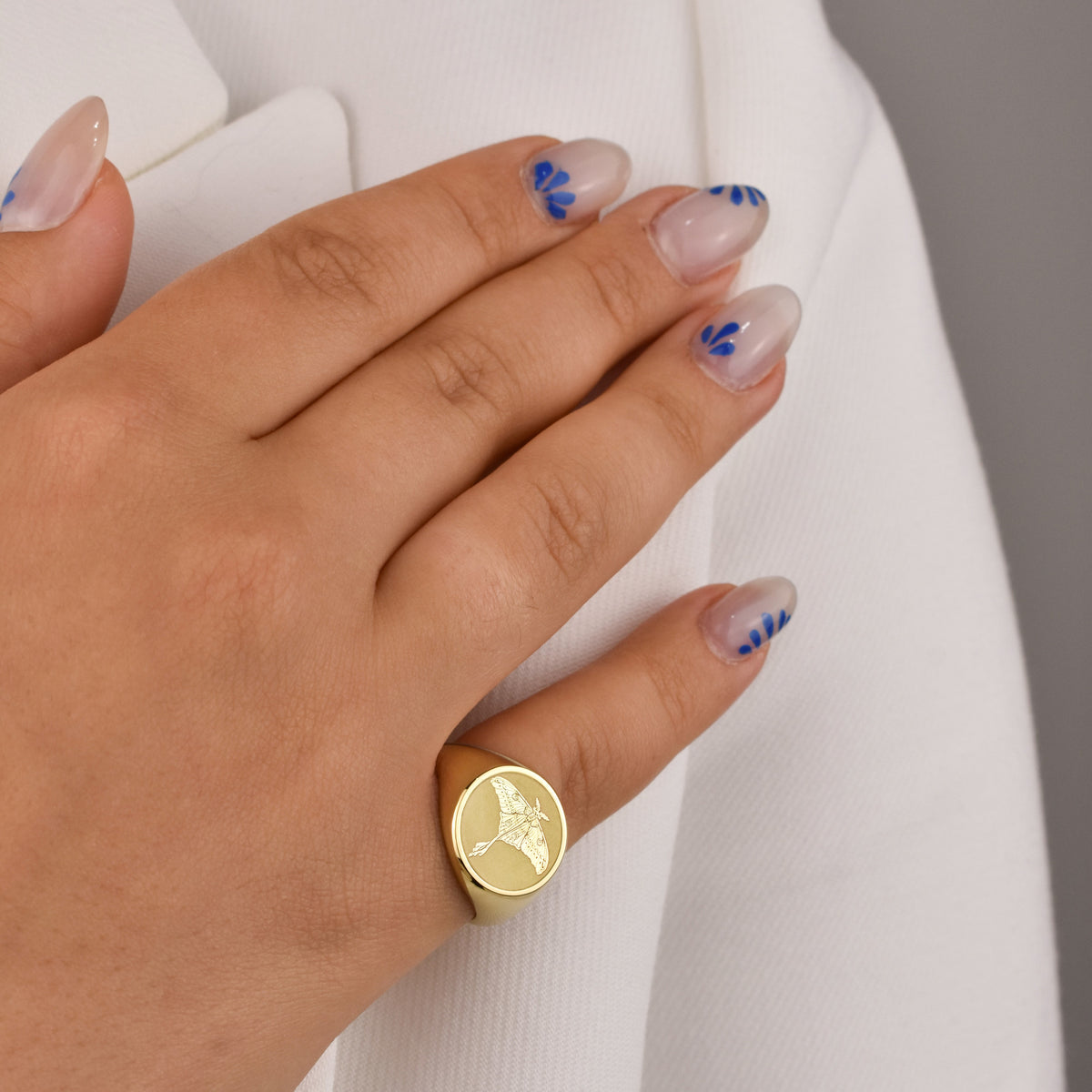 14K Gold Luna Moth Signet Ring