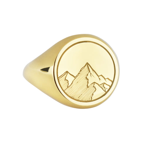 14K Gold Mountain Signet Ring