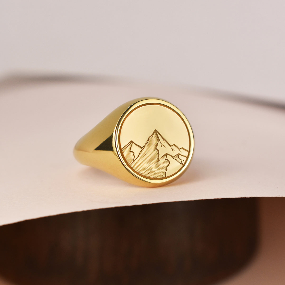 14K Gold Mountain Signet Ring