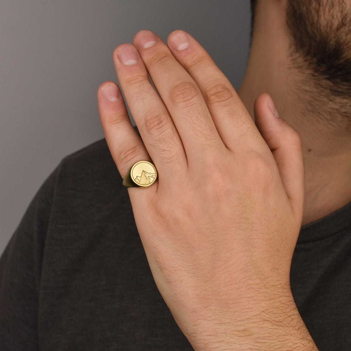 14K Gold Mountain Signet Ring