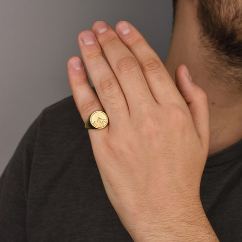 14K Gold Mountain Signet Ring