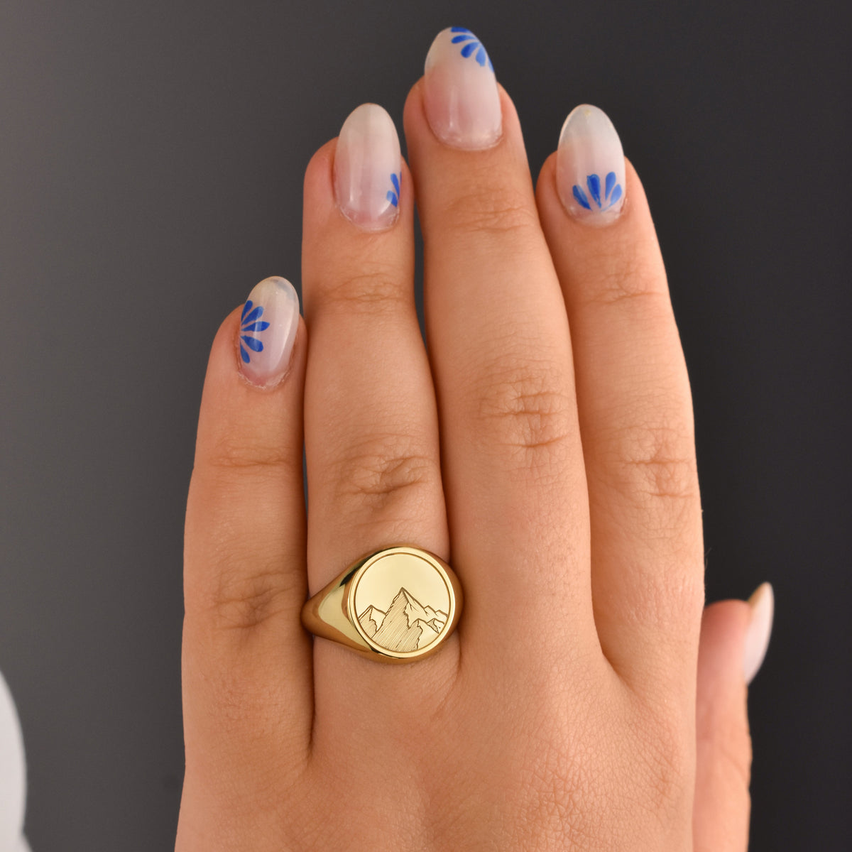 14K Gold Mountain Signet Ring