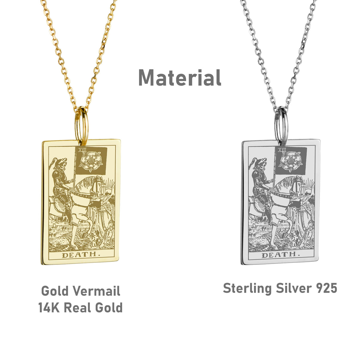14K Gold Death Tarot Card Pendant Necklace