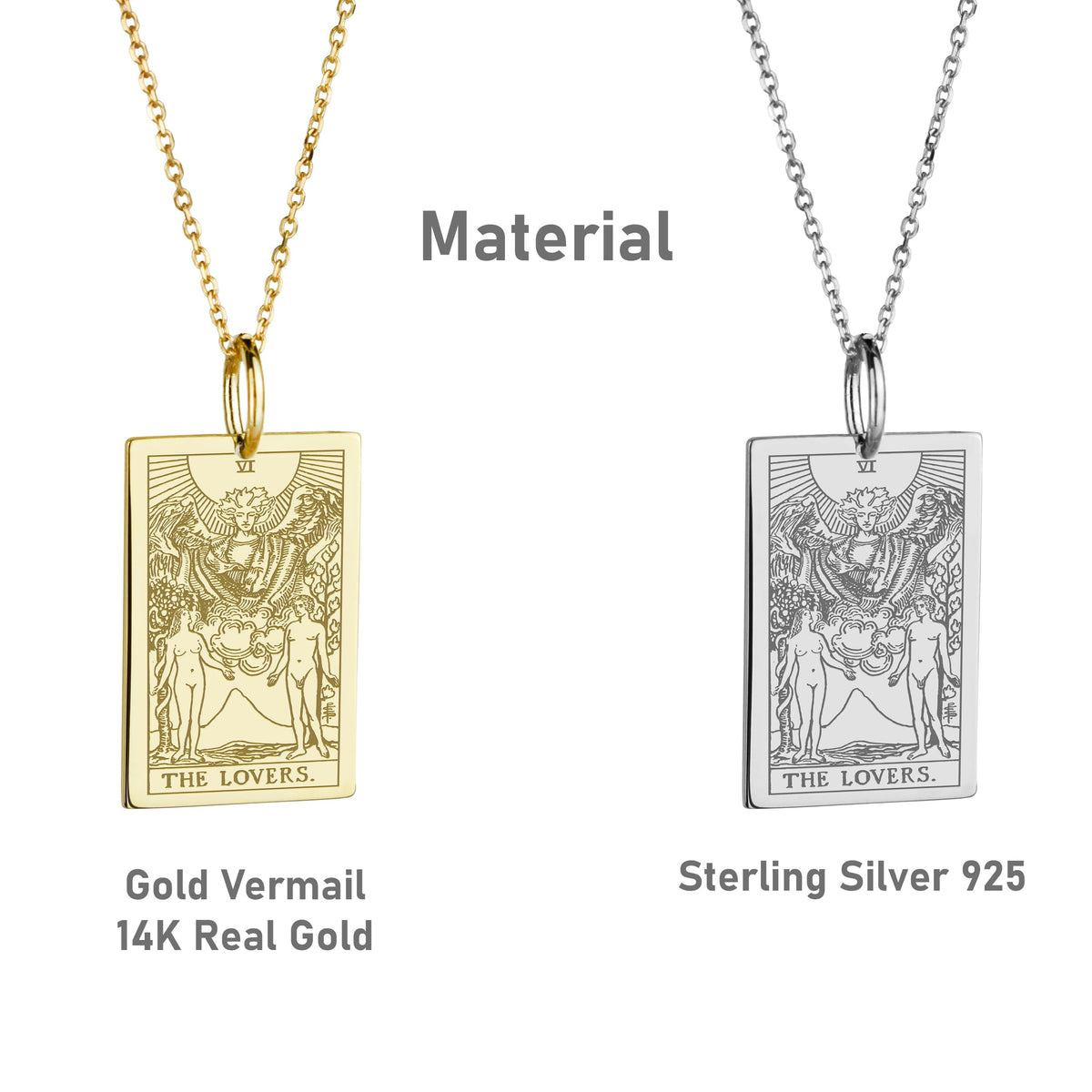 14K Gold Lovers Tarot Card Pendant Necklace