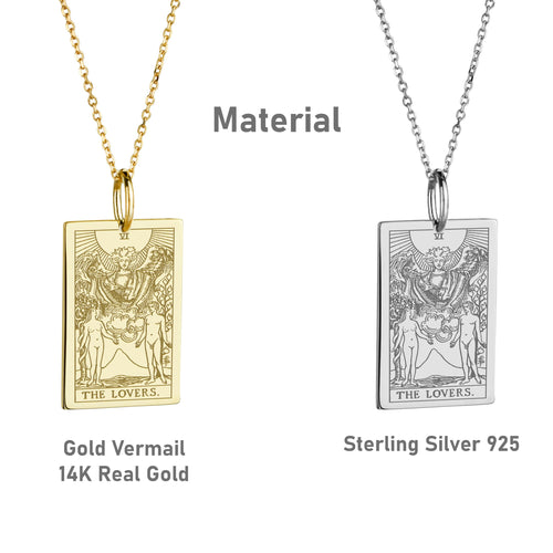 14K Gold Lovers Tarot Card Pendant Necklace