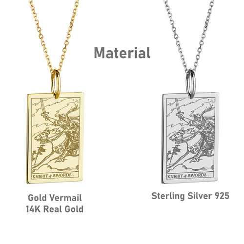14K Gold Knight of Swords Tarot Card Pendant Necklace
