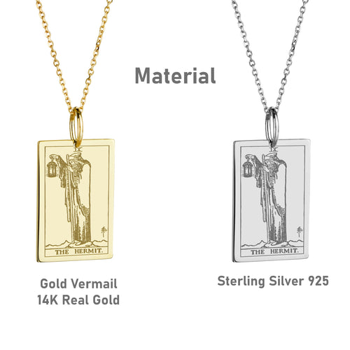 14K Gold Hermit Tarot Card Pendant Necklace