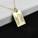 14K Gold Nine of Pentacles Tarot Card Pendant Necklace