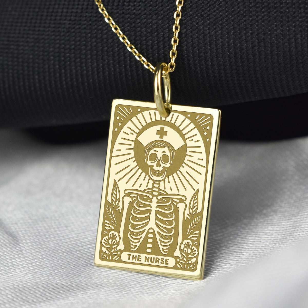 14K Gold Nurse Tarot Card Pendant Necklace
