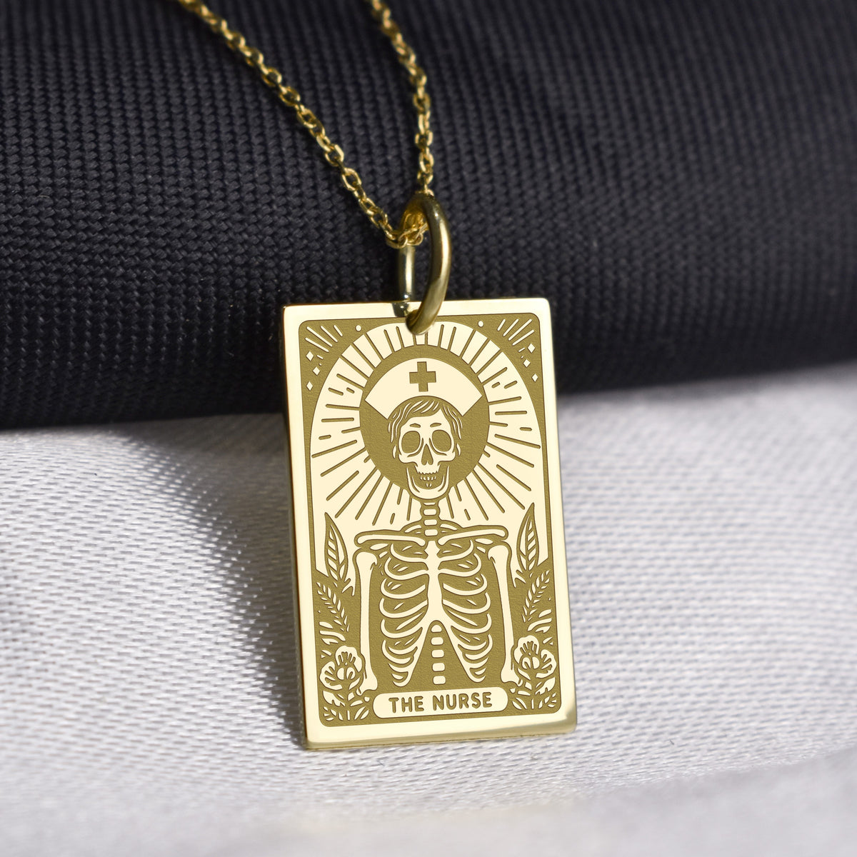 14K Gold Nurse Tarot Card Pendant Necklace