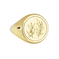 14K Gold Olive Branch Signet Ring