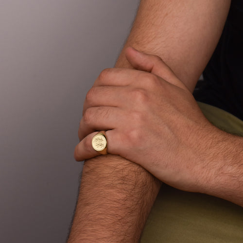 14K Gold Olive Branch Signet Ring