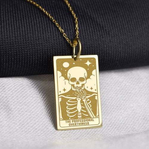 14K Gold Professional Overthinker Tarot Card Pendant Necklace