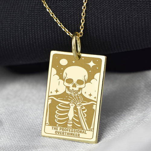 14K Gold Professional Overthinker Tarot Card Pendant Necklace