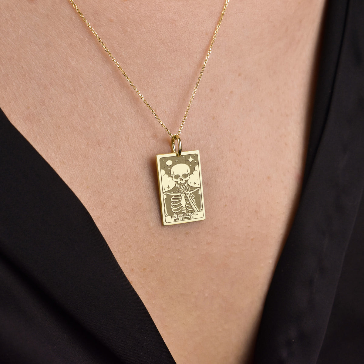 14K Gold Professional Overthinker Tarot Card Pendant Necklace