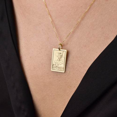 14K Gold Page of Swords Tarot Card Pendant Necklace