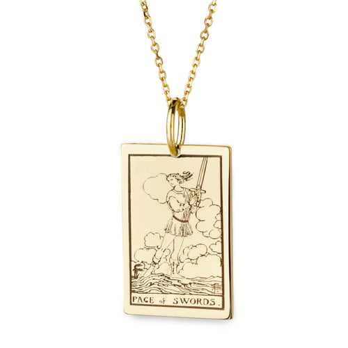 14K Gold Page of Swords Tarot Card Pendant Necklace