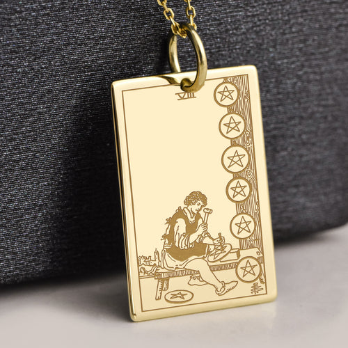 14K Gold Eight of Pentacles Pendant Necklace