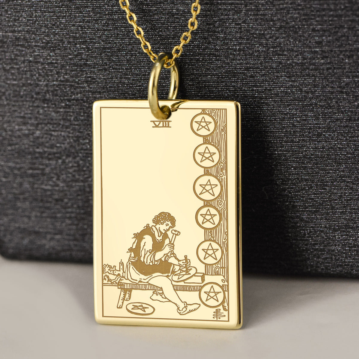 14K Gold Eight of Pentacles Pendant Necklace