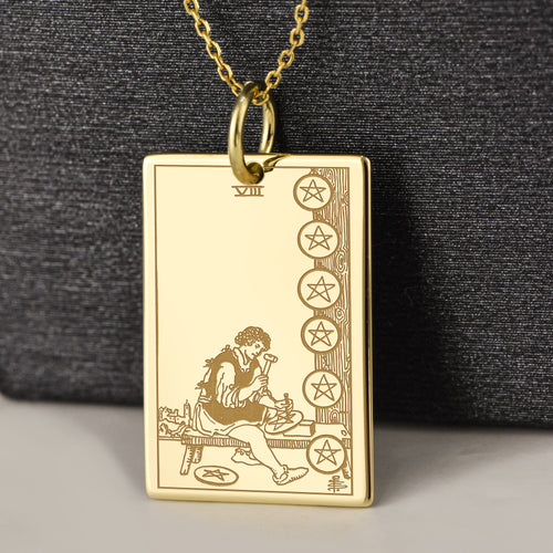 14K Gold Eight of Pentacles Pendant Necklace