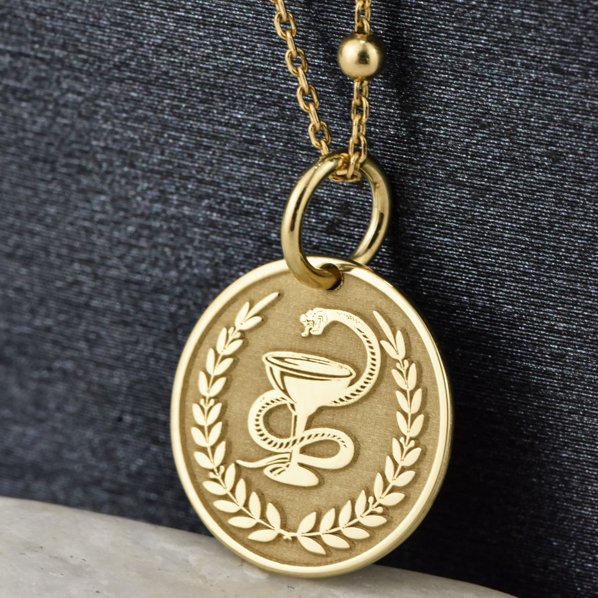 14K Gold Pharmacist Bowl of Hygieia Pendant Necklace