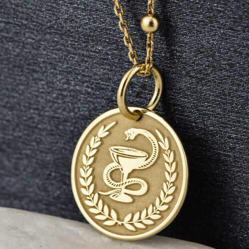 14K Gold Pharmacist Bowl of Hygieia Pendant Necklace