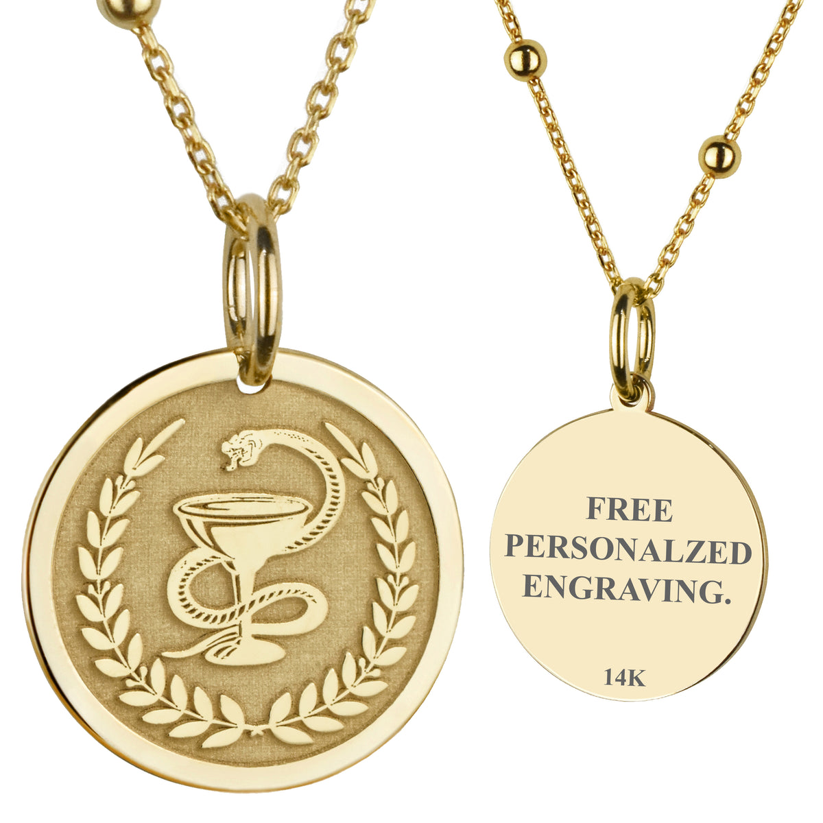 14K Gold Pharmacist Bowl of Hygieia Pendant Necklace