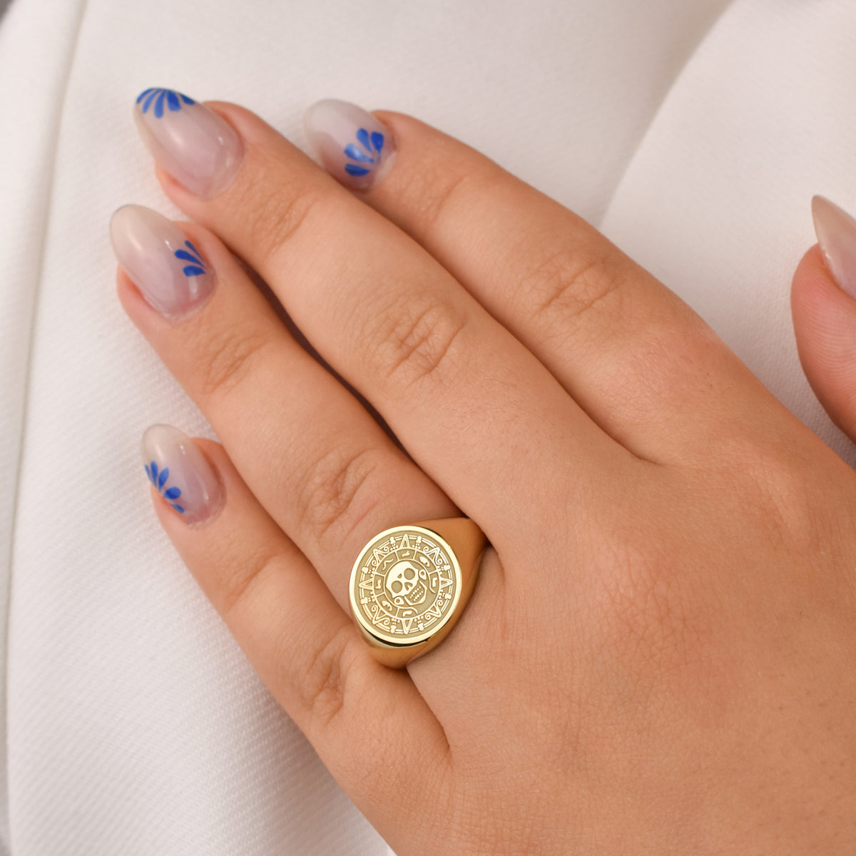 14K Gold Pirate Skull Coin Signet Ring