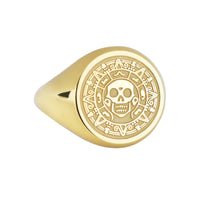 14K Gold Pirate Skull Coin Signet Ring