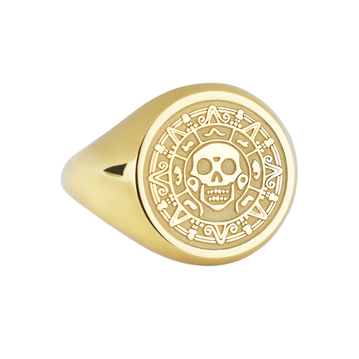 14K Gold Pirate Skull Coin Signet Ring