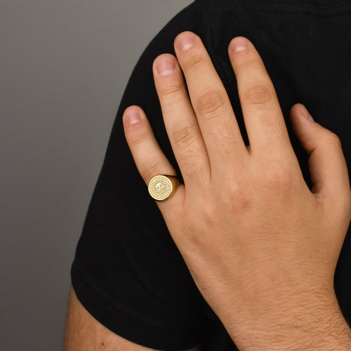 14K Gold Pirate Skull Coin Signet Ring