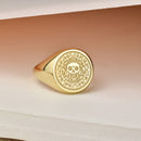 14K Gold Pirate Skull Coin Signet Ring