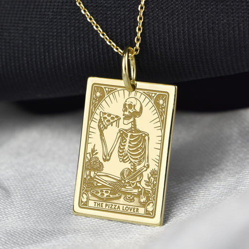 14K Gold Pizza Lover Tarot Card Pendant Necklace