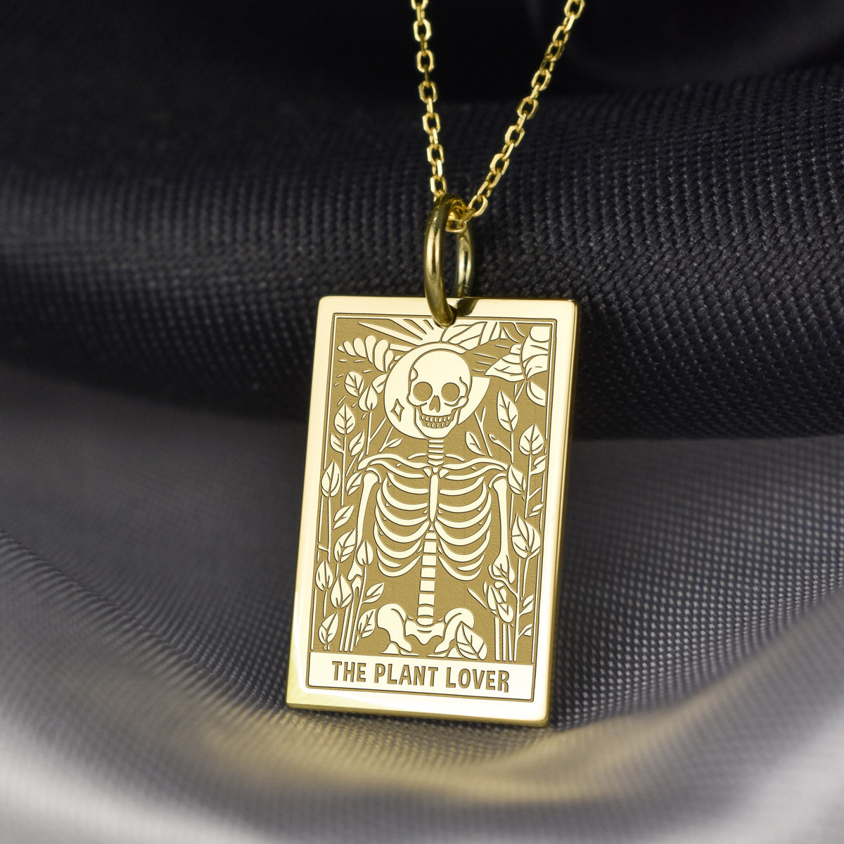 14K Gold Plant Lover Tarot Card Pendant Necklace
