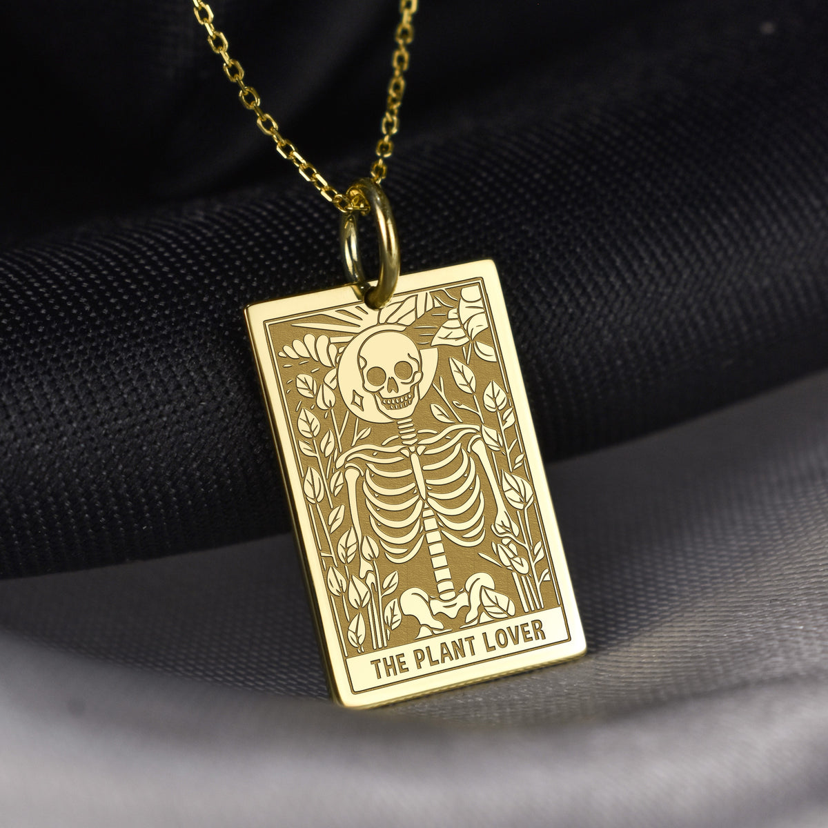 14K Gold Plant Lover Tarot Card Pendant Necklace