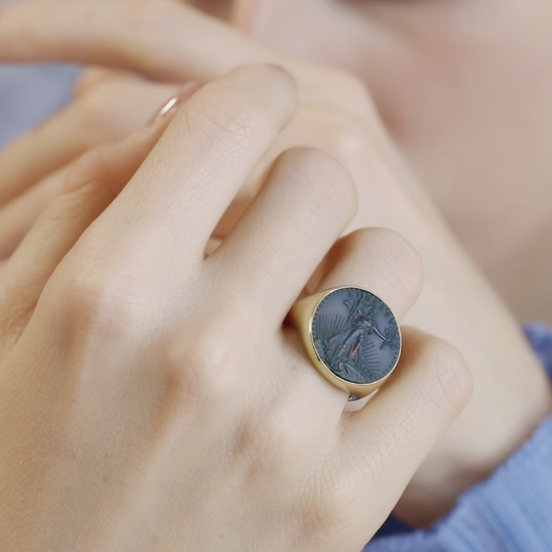 BLOODSTONE AMERICAN EAGLE COIN RING
