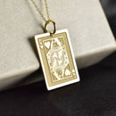 14K Gold Queen of Hearts Playing Card Pendant Necklace