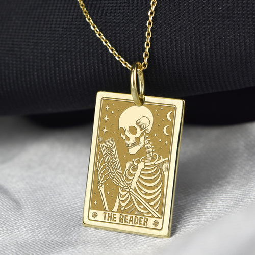 14K Gold Reader Tarot Card Pendant Necklace