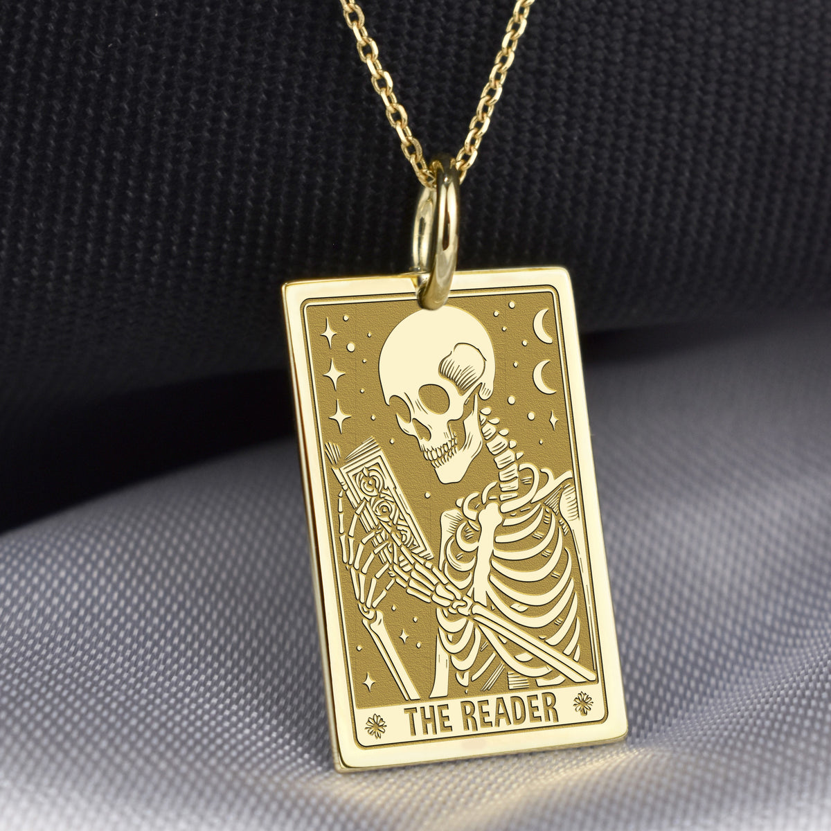 14K Gold Reader Tarot Card Pendant Necklace