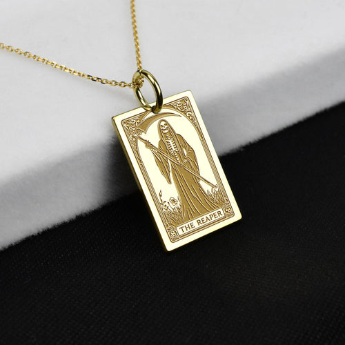 14K Gold Reaper Tarot Card Pendant Necklace