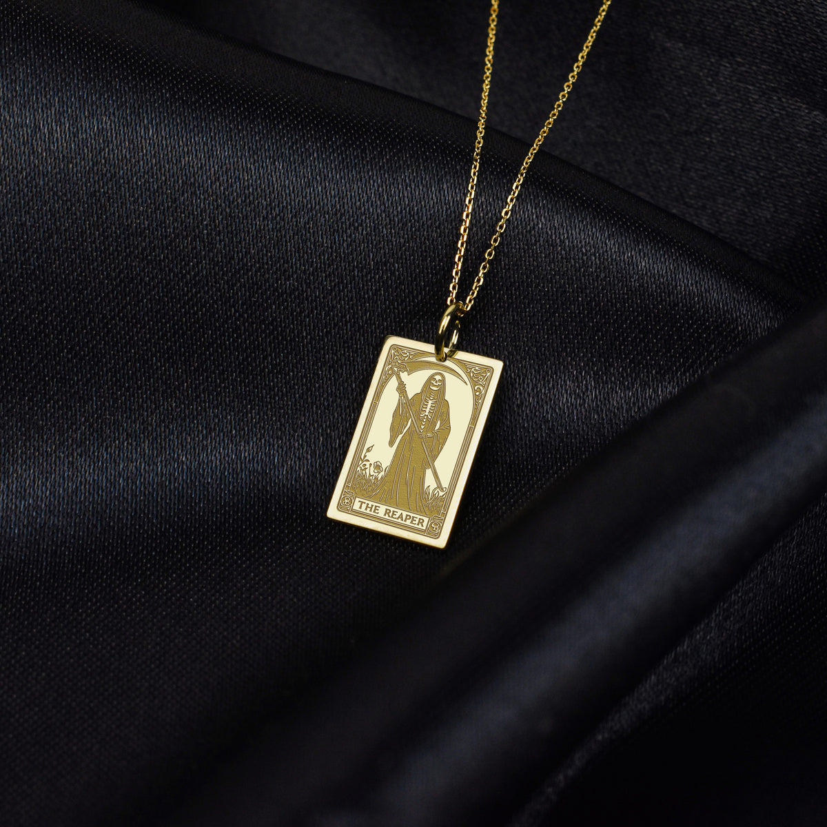 14K Gold Reaper Tarot Card Pendant Necklace