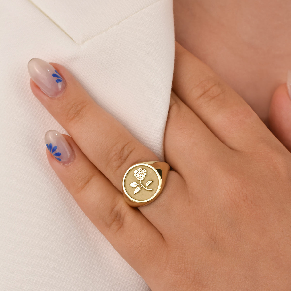 14K Gold Rose Signet Ring