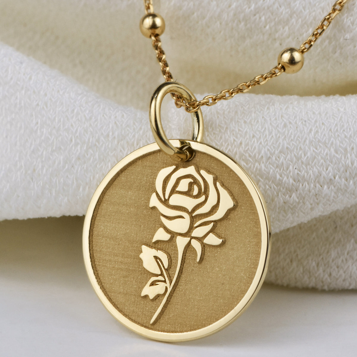 14K Gold Rose Flower Pendant Necklace