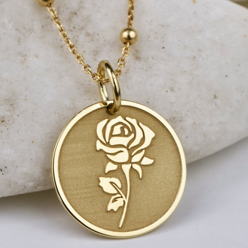 14K Gold Rose Flower Pendant Necklace