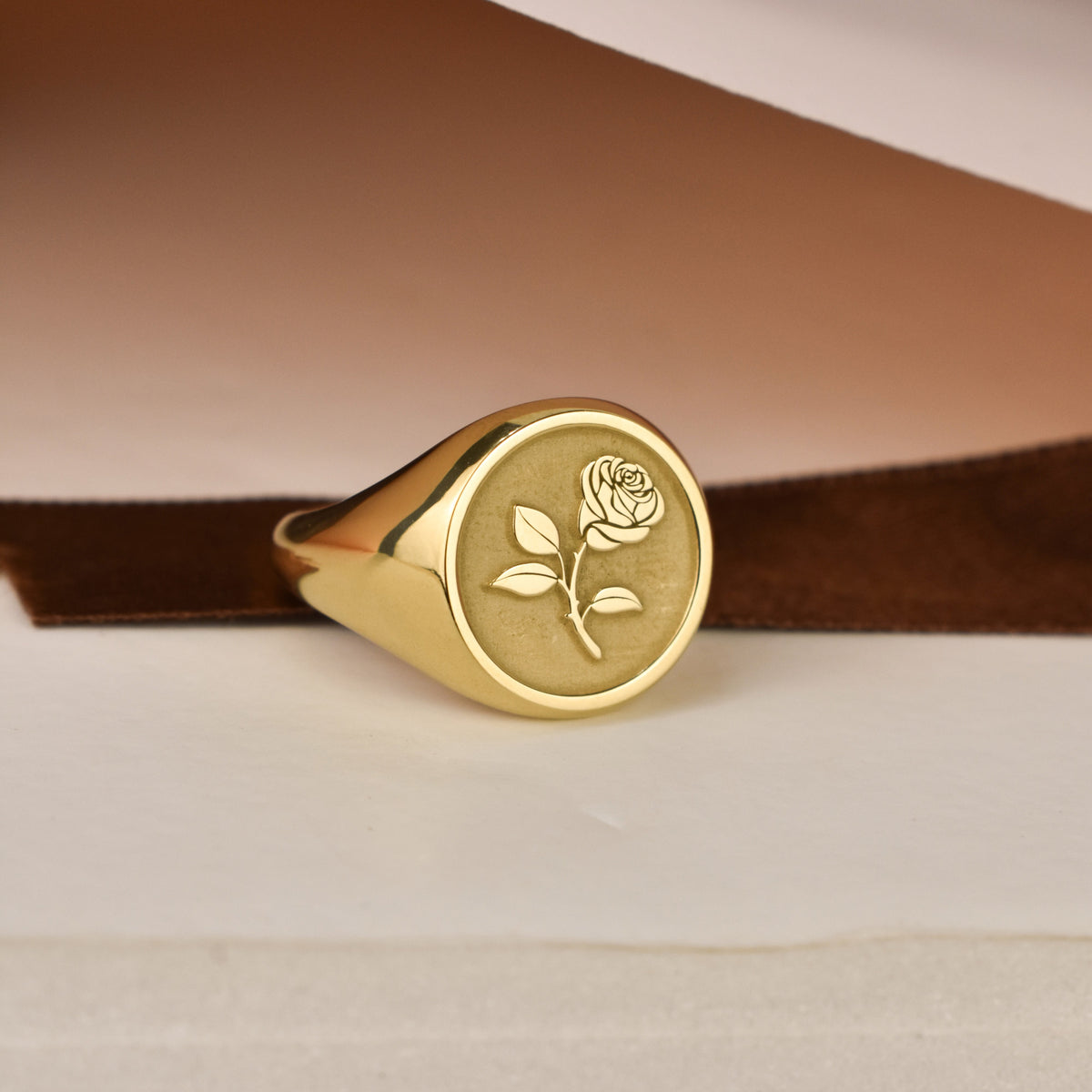 14K Gold Rose Signet Ring