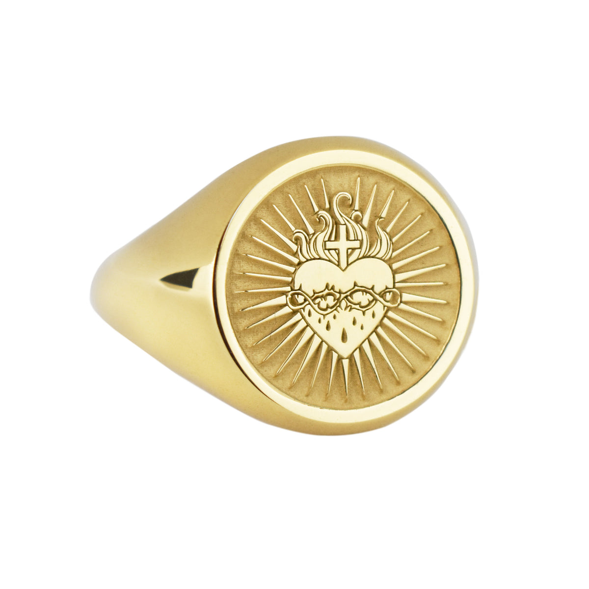 14K Gold Sacred Heart Signet Ring
