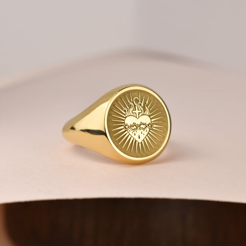 14K Gold Sacred Heart Signet Ring